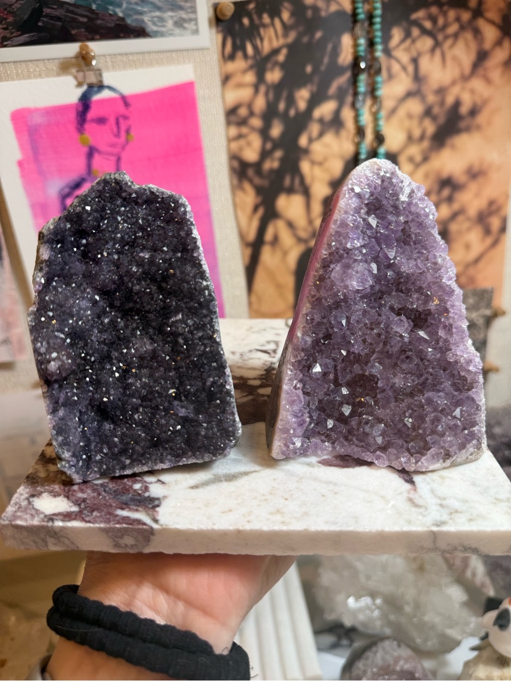 Lot of two small amethyst cut base specimens from Brazil